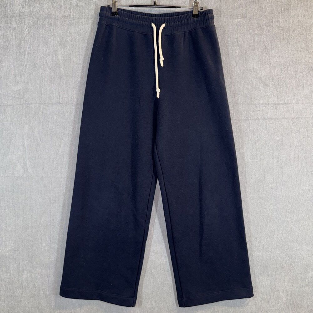 Jenni Kayne Marina Sweatpants Womens Small Navy Wide Leg Cotton Made In USA